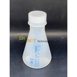 ขวดชมพู่พลาสติก Plastic PP Erlenmeyer Flask W/Cap 500ML (Polylab)