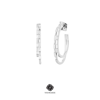 YOLWAREE - WAREE DOUBLE HOOP EARRINGS ต่างหูเงินแท้ ประดับเพชรคิวบิกเซอร์โคเนีย (The stones are Cubic Zirconia )