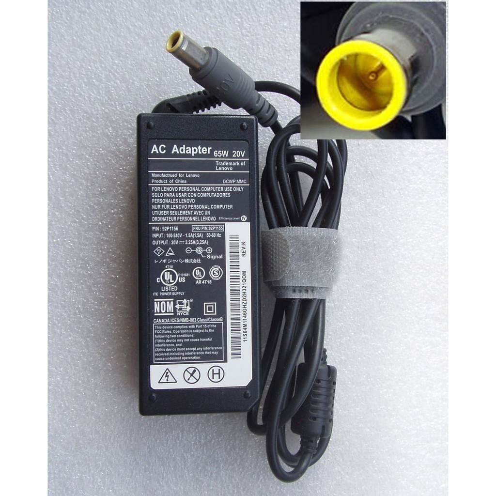 20v 3.25A 65W AC Adapter Charger สําหรับ Lenovo ThinkPad T60p T400 T400s T500 X220