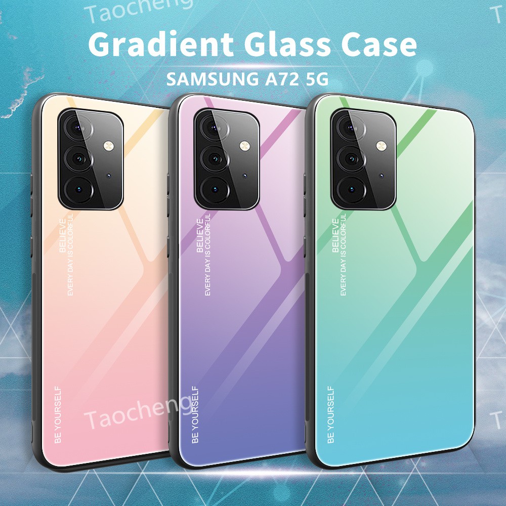 เคสโทรศัพท์แข็งกระจก Case For Samsung Galaxy A72 A52s A52 A42 A32 5G 4G Gradient Tempered Glass Phone Case Korean Fashion Casing Hard Cover