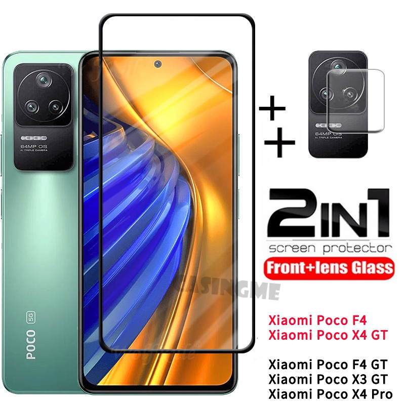 2 in 1 ฟิล์มกระจกนิรภัยกันรอยหน้าจอ เลนส์ด้านหลัง สําหรับ Xiaomi Poco F4 Poco X4 GT Poco X3 F3 GT Re