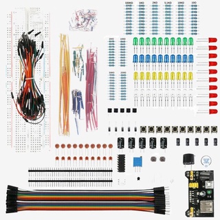 ชุดเริ่มต้นส่วนประกอบอิเล็กทรอนิกส์พื้นฐานพร้อมจุดผูก 830 เขียงหั่นขนม ตัวต้านทานสายเคเบิล ตัวเก็บประจุ โพเทนชิโอมิเตอร์