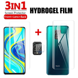 3in1 ฟิล์มไฮโดรเจลนิ่ม กันรอยหน้าจอด้านหน้า ด้านหลัง และเลนส์กล้อง สำหรับ Xiaomi Redmi note9s note9 9A 9C NFC 7A 6 Pro GO K20 K30 Note 9s 5 8 7 9 Pro Max 8t Soft Screen Protector Film For redmi9 Protective Film Not Tempered Glass