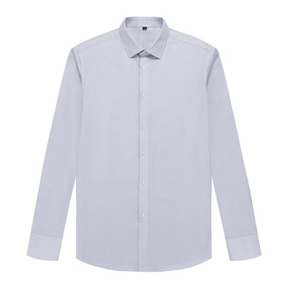 KINGMAN Original business dress shirt mens Light gray เสื้อเชิ้ตสั่งตัด เสื้อเชิ้ตแขนยาว เสื้อเชิ้ตคอปก