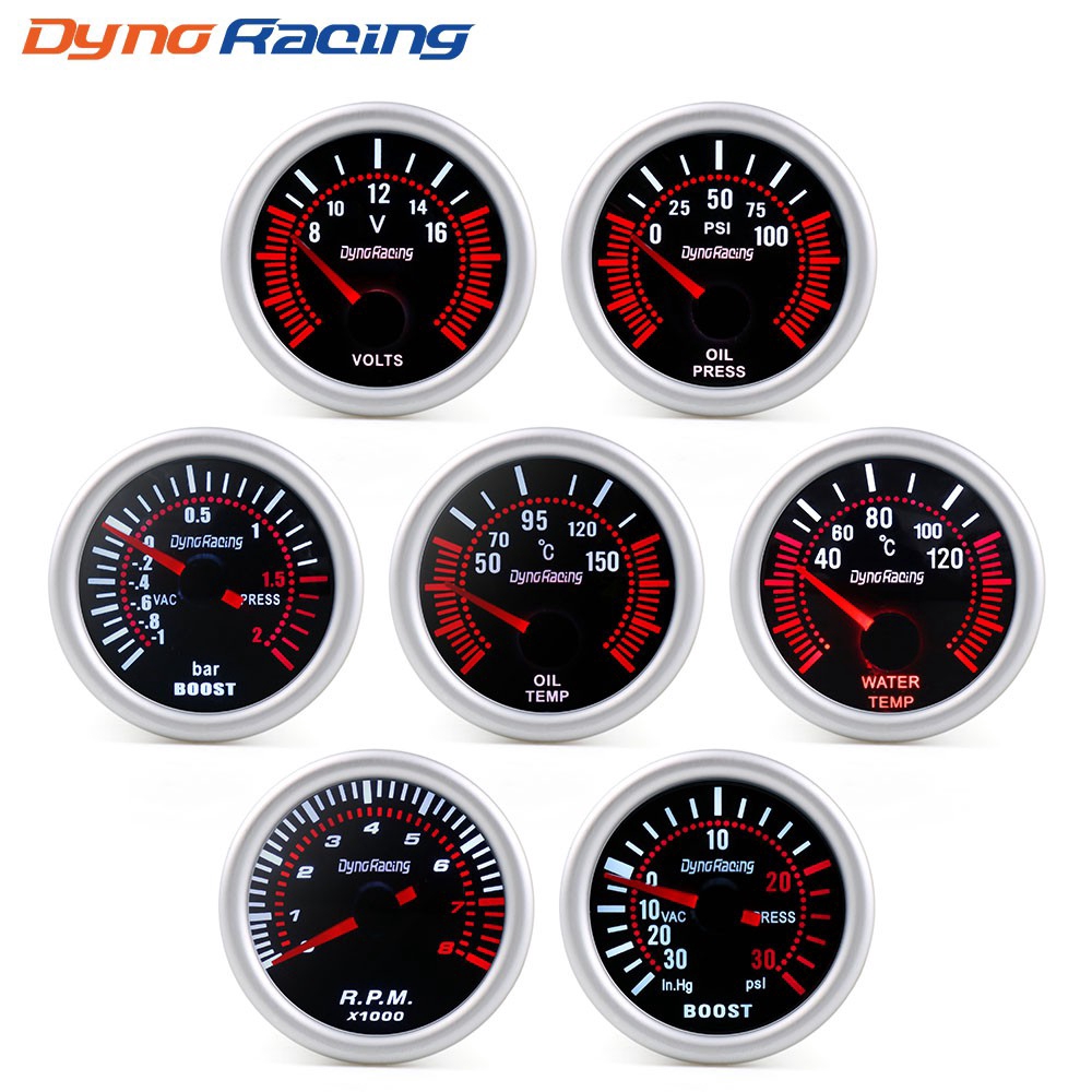 Dynoracing 2นิ้ว 52มิลลิเมตร เพิ่มวัดบาร์ Bar PSI สูญญากาศน้ำอุณหภูมิน้ำมันอุณหภูมิน้ำมันกดโวลต์มิเตอร์ เครื่องวัดวามเร็ว Tachometer RPM วัด