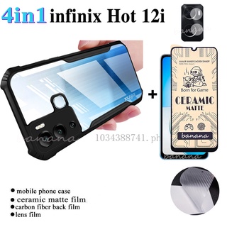 4in1 ฟิล์มกันรอยเลนส์กล้อง ขอบสี่เหลี่ยม ลายใบเมเปิ้ล คาร์บอน สําหรับ Infinix Hot 12i 12 11S Hot 11 play 10 9 play 10S note 12 G96 11pro note10 pro 6D