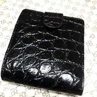 crocodile skin pocket coin snap bifold wallet brown กระเป๋าหนังจระเข้แท้