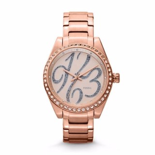 Fossil BQ1096 Ladies Carissa Rose Gold Baguette Crystals SteelBracelet สีทองชมพู