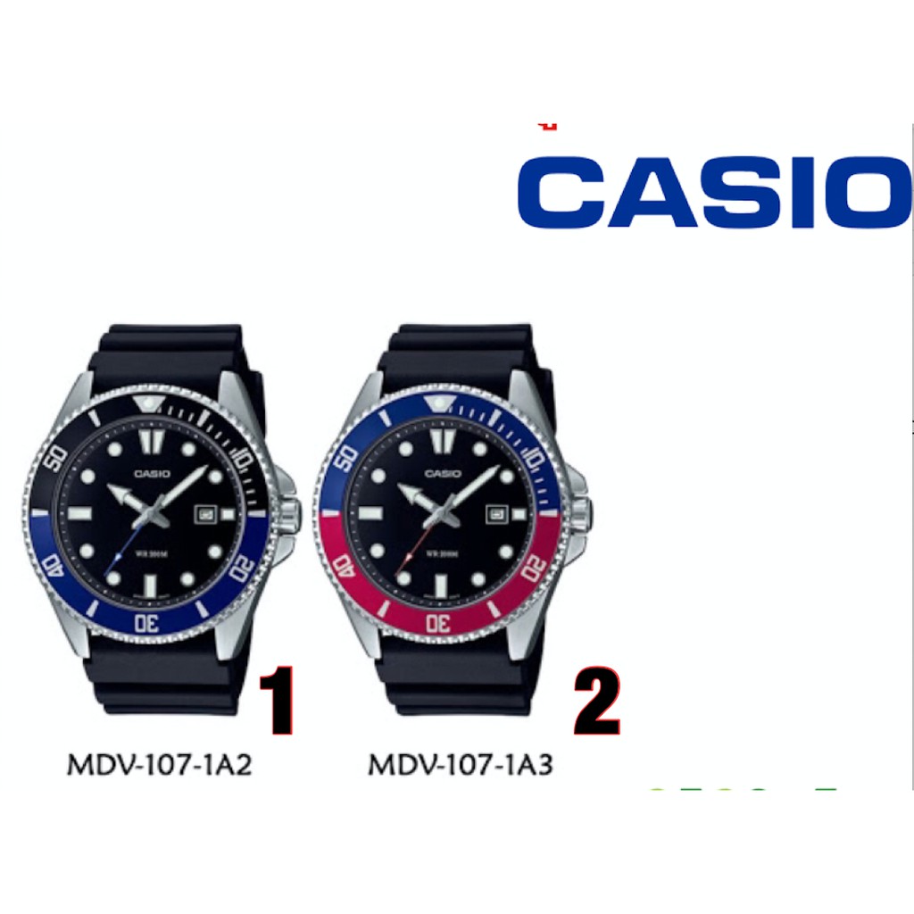Casio DURO 200 นาฬิกาข้อมือ Casio Standard Men MDV-107 สายเรซิ่น แท้100 % ประกันศูนย์1ปี