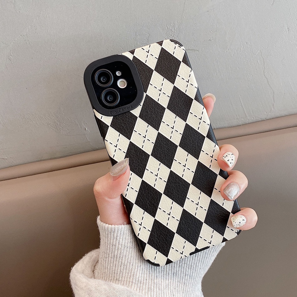 เคสโทรศัพท์มือถือหนังแกะ กันกระแทก ลายสี่เหลี่ยมขนมเปียกปูน สไตล์เรโทร สําหรับ Iphone Apple 12 xr 11 12promax xsmax 6s