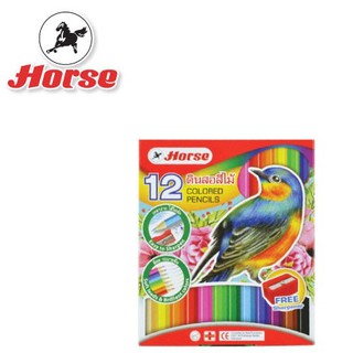 HORSE (ตราม้า) สีไม้ ดินสอสีไม้ แท่งสั้น พร้อมกบเหลา ตราม้า 12 สี  H-500 จำนวน 1 กล่ิง