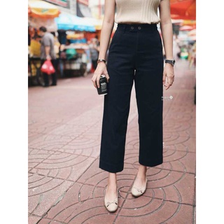 พร้อมส่งจำนวนจำกัด Double Button Wide Leg Pants  กางเกงเอวสูงกระดุมคู่ ทรงขากระบอกตรง #No7