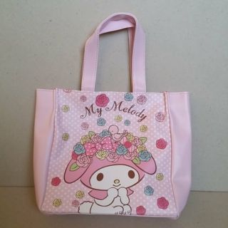 กระเป๋าถือ หนัง PU ด้านบนมีซิป มีผ้าซับใน ลาย มายเมโลดี้ (My melody) ขนาด 9x9x4 นิ้ว