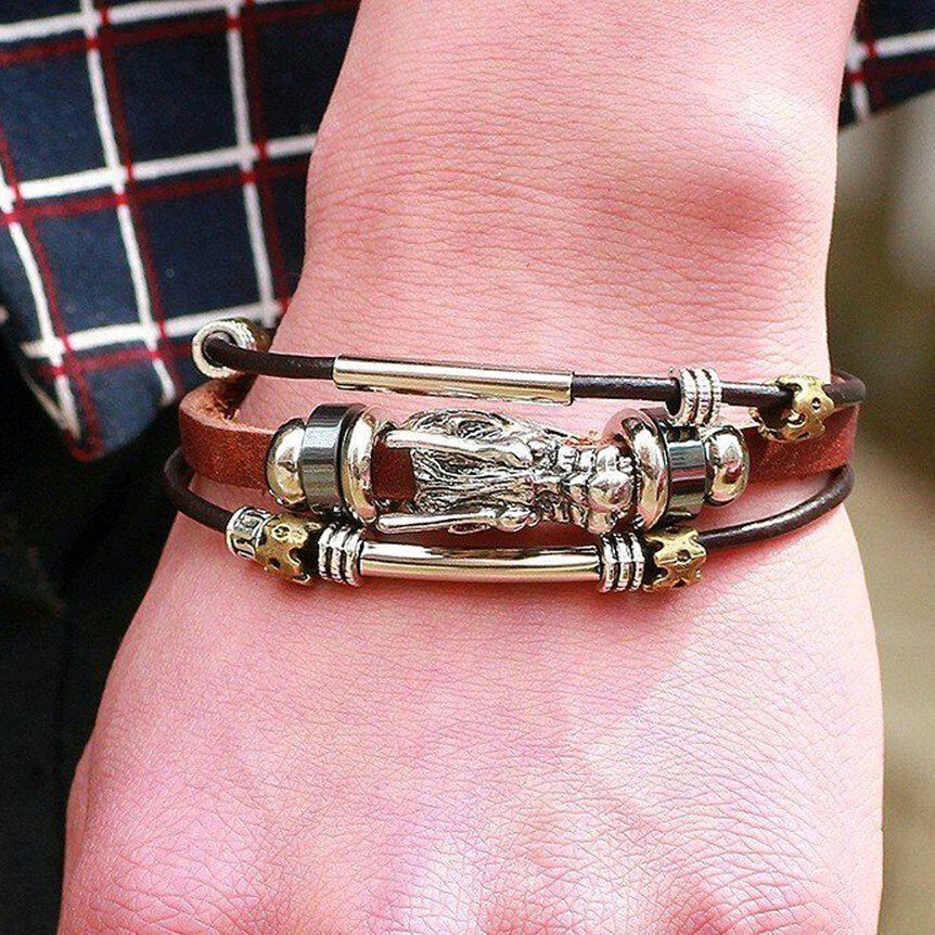 Cayman Mens / Womens Fashion Leather Casual Retro Eyes Beaded Men Women Bracelet Jewelry SJ010