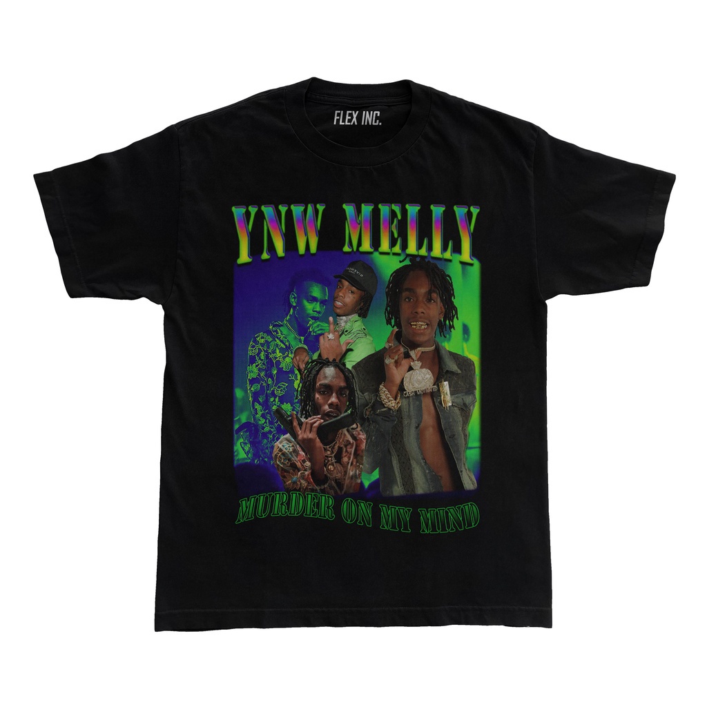 ราคาถูกYnw Melly Murder on My Mind Oversize Vintage Bootleg Rap T Shirt V1 S-5XL