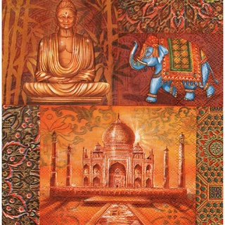 Pladao Napkin ภาพ อาเชี่ยน india Buddha ทัชมาฮาล โทนสีส้ม กระดาษ แนพกิ้น สำหรับงานศิลปะ เดคูพาจ decoupage ขนาด L 33x33