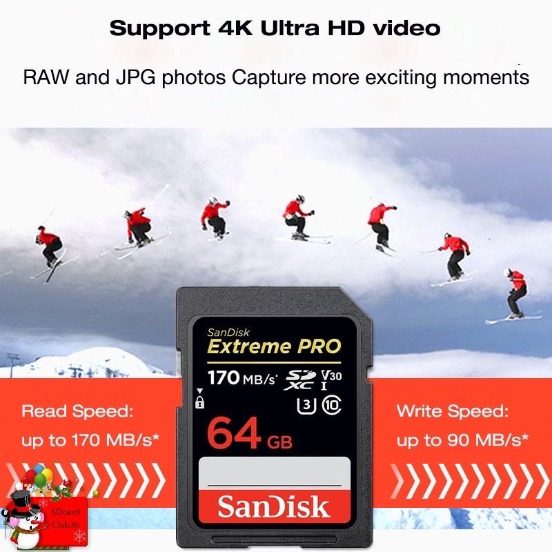 SanDisk Extreme Pro SD Card SDXC speed up to 95MB/s-170MB/s UHS-I Class10 SDHC(16GB/32GB/64GB/128GB)Memory Card 4K（100％）