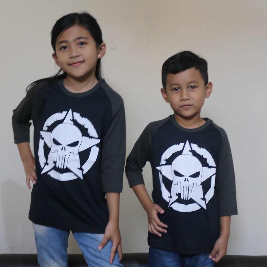 KIDS REGLAN 3/4 PUNISHER BINTANG T-Shirt - Cool Raglan Kids Fashion Shirt Premium Velvet REEDSHARK