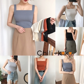 Chili_k❤️k❤️ 381 *สินค้าพร้อมส่ง* เสื้อท็อปไหมพรม สายเดี่ยว เรียบหรูหรา ใส่เป็นตัวเดี่ยว หรือ เป็น INNER ก็แอบเก๊เบาๆ