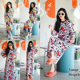 Maxi dress oversize มี2ลาย ผ่าข้าง ผ้า cotton พิมลาย Free size