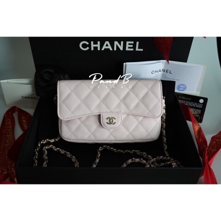 [ของแท้💯] New CHANEL Classic Flap Caviar Phone Holder with Chain GHW