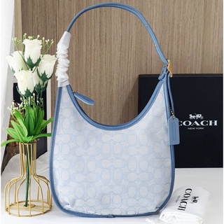 🎀(สด-ผ่อน) กระเป๋า 9.5 นิ้ว สีฟ้า Shop COACH C2588 ERGO SHOULDER BAG IN SIGNATURE JACQUARD