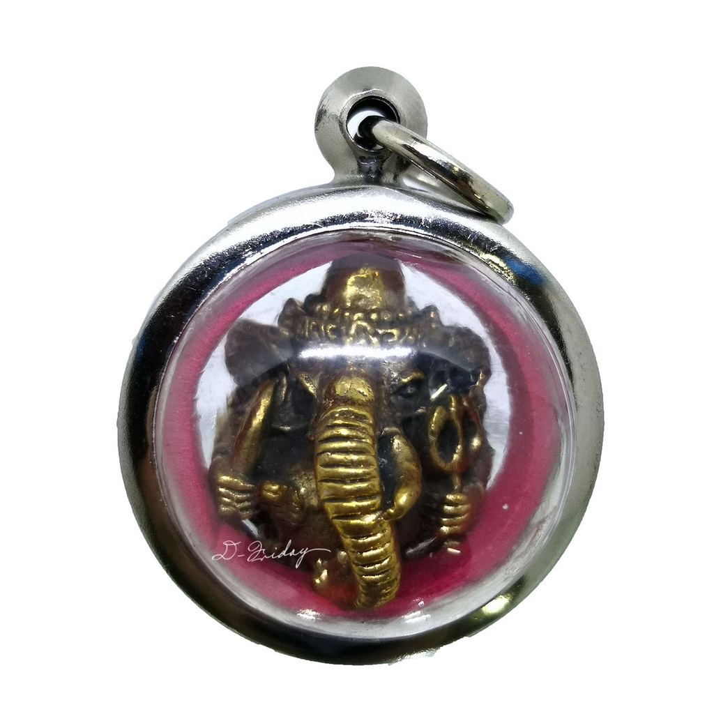 ๙๙๙ เชิญบูชา ๙๙๙ จี้องค์พระพิฆเณศ ทรงกลม สีทองโบราณ กรอบสแตนเลส >4289<>>> By SINNATDAKIT
