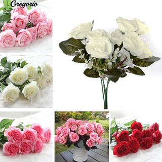 Gregorio 1Bouquet / 12Heads ดอกกุหลาบประดิษฐ์ดอกไม้ผ้าไหมเจ้าสาวตกแต่งบ้าน