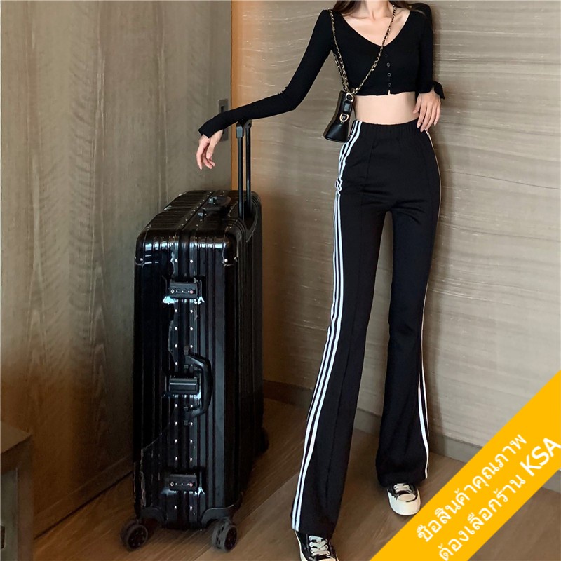 KSA พร้อมส่ง กางเกงขาม้าเอวสูงผู้หญิง เอวสูงยางยืด สไตล์เกาหลี  กางเกงขายาวผู้หญิงใส่สบาย สีดำ กีฬาขากว้าง  ทรงหลวม xxl - รูปที่ 6