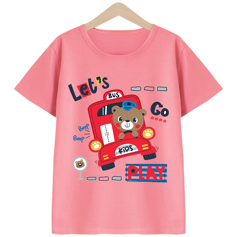 Babykidsเสื้อยืดเด็กคอตตอน100%ลายหมีขับรถเสื้อเด็กผู้หญิงเด็กผู้ชายลายน่ารักใส่สบาย