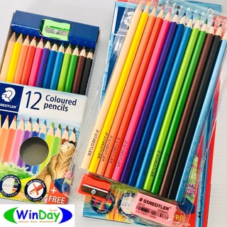 สี สีไม้ STAEDTLER ดินสอสีไม้สั้น 12 สี ดินสอสีไม้ยาว 12 สี ฟรีกบเหลา