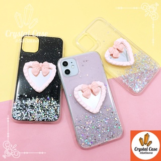 เคสมือถือ 7+ 11TPU เคลือบเจลกากเพชรกริตเตอร์ไล่สีติดกระจกหัวใจ