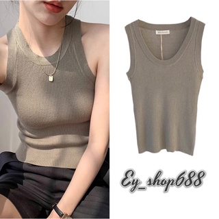 Ey_shop688พร้อมส่ง✨457/AI#เสื้อแฟชั่นผ้าไหมพรมแขนกุด#เสื้อไหมพรมคอกลมแต่งร่องเล็กผ้ายืดได้💕