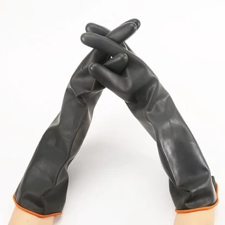 [K005]ถุงมือยางยาว สีดำ ยางธรรมชาติ แบบหนา ยาวพิเศษ 35ซม./45ซม. (1คู่) ทนต่อสารเคมี ทนต่อกรดอัลคาไล