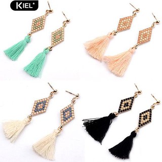 Kiel ผู้หญิงแฟชั่นเลดี้ Rhombic พู่หูสร้อยคอต่างหู Ear Jewelry เครื่องประดับ Vintage