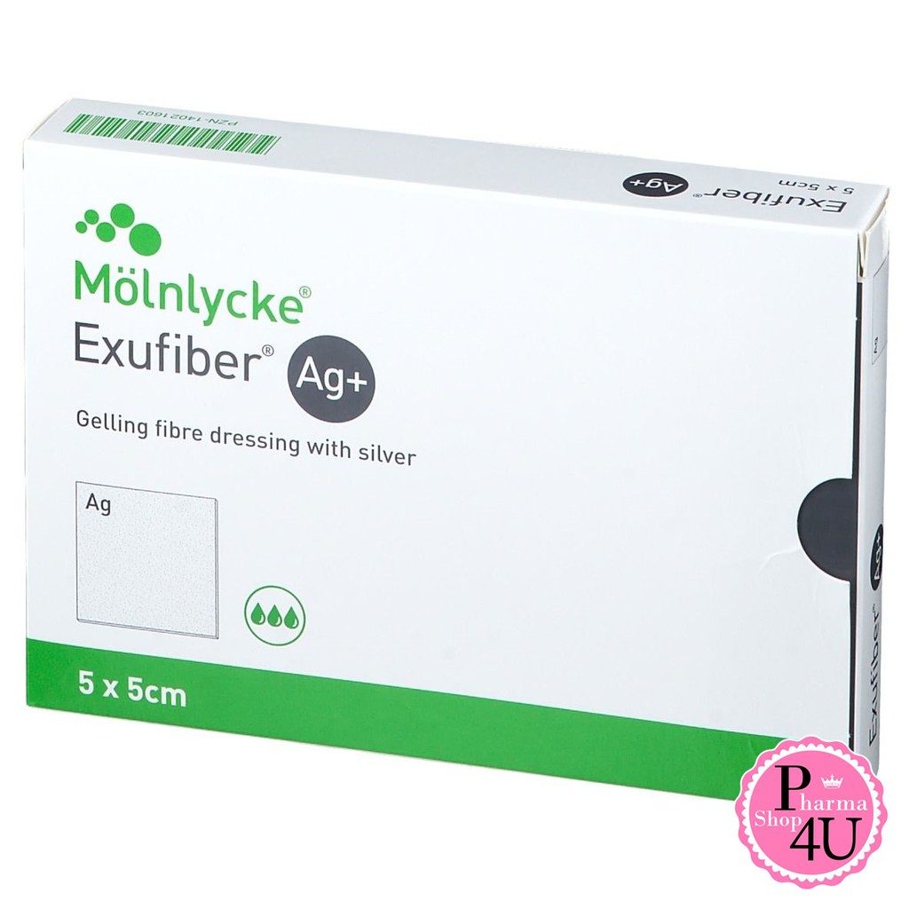 MOLNLYCKS  EXUFIBER AG+ 5x5 cm.เจลช่วยลดความชื้นของแผล 1แผ่น [8964]