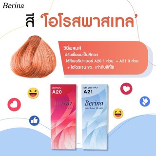 สีเบอริน่า เซตสี A20 + A21 สีโอโรสพาสเทล ย้อมผม ครีมย้อมผม ครีมเปลี่ยนสีผม ยาย้อมผม Berina A20 + A21