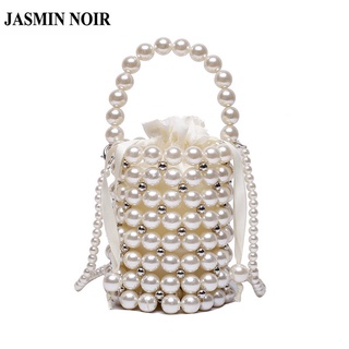 Jasmin NOIR กระเป๋าถือ กระเป๋าสะพายไหล่ ทรงกระบอก ประดับมุก สําหรับผู้หญิง