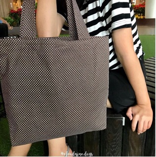 ลดจุกๆ💥🧨Simple bag handmade ♡ ลายจุดสีน้ำตาล มีซับในและช่องใส่ของ