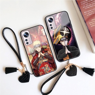 เคสโทรศัพท์มือถือกระจกนิรภัย แบบแข็ง กันกระแทก ลายการ์ตูนนารูโตะ พร้อมสายคล้อง สําหรับ Xiaomi 12 Pro 12x 11T 12Pro 11T Pro 11