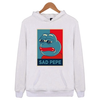 เสื้อกันหนาว มีฮู้ด ผ้าฝ้าย พิมพ์ลายกบ Memes pepe Sad สําหรับผู้ชาย