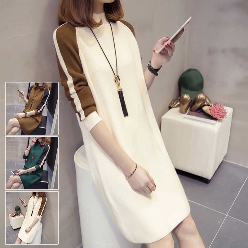 New-Womens Autumn-Fashion Soft-Mid Length-Round Neckline-Straight T-shirt-Dress ชุดเดรสสั้น ชุด เดรส ขายดี ชุดราตรีสั้น ลดราคา สินค้าขายดี dress