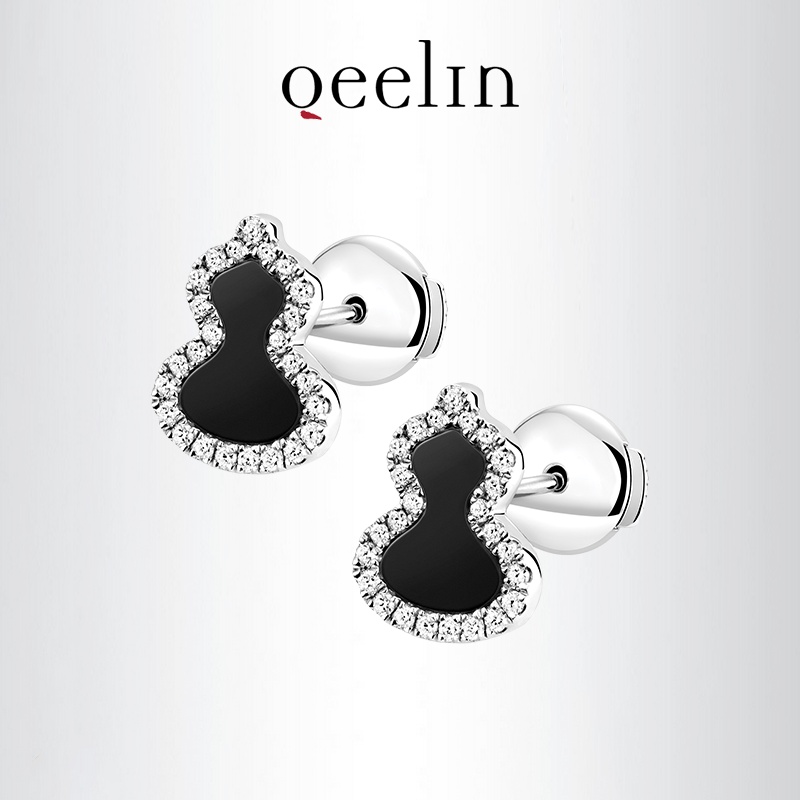 925 Silver Qeelin Kirin Wulu Silver Diamond Onyx Gourd Stud ต่างหูของขวัญ