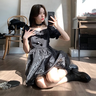 กระโปรงชุดเดรสสั้นเหนือเข่า🌟YY34931🌟ทรงเอ กระโปรงน่ารัก2 สี เสื้อผ้าผู้หญิงเกาหลี โชว์ขายาว square neck dress สวมใส่สบาย