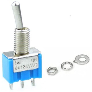 สวิตซ์โยกเล็ก 3 ขา 3A/250V 6A125VAC Blue Mini 3-Pin SPDT ON/ON 6A 125V/6A , 3A/250V AC Miniature Toggle Switch MTS-102