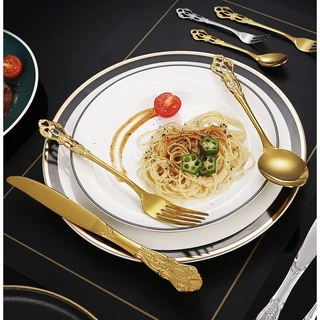 ช้อนส้อมสเตนเลส สไตล์ยุโรป เรโทร ของใช้บนโต๊ะอาหาร สําหรับสเต็ก กาแฟ