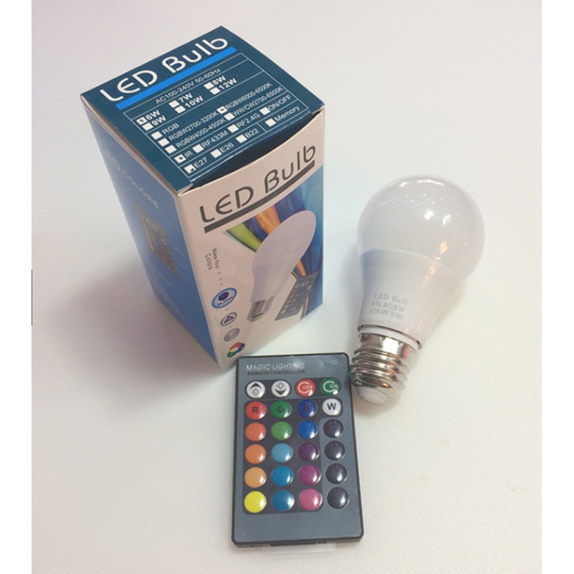 หลอดไฟ LED bulb, colorful color lamp, หลอดไฟ E27, 16 color lighting, remote, dimming 9W