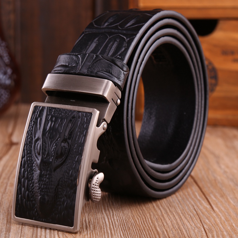 Vampire Men's Fashion Belt – Fiber Leather Strap With Dragon Jaguar Automatic Buckle (Sizes 110-160 Cm)