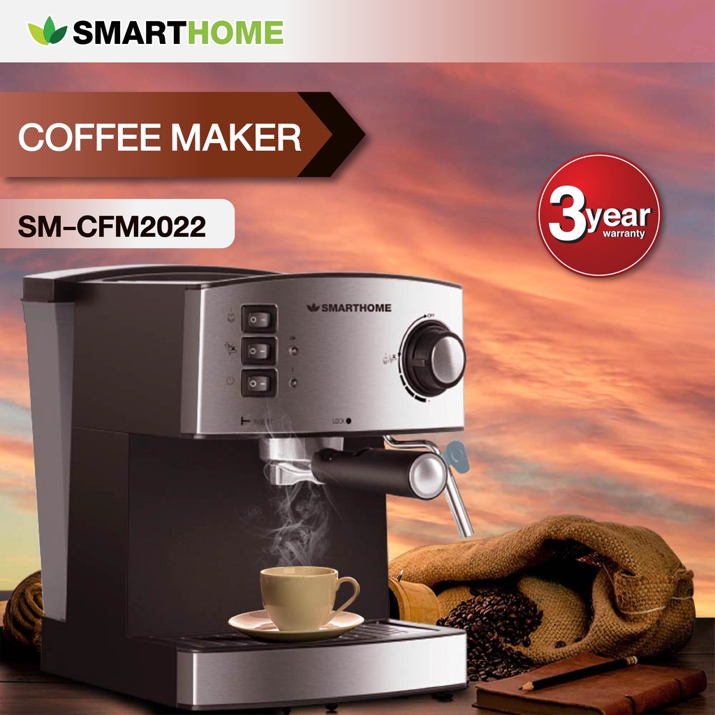 SMARTHOME เครื่องชงกาแฟ รุ่น SM-CFM2022 ความจุ 1.6 ลิตร แรงดัน 15 บาร์ Coffee Maker กาแฟ ที่ชงกาแฟ เครื่องทำกาแฟ