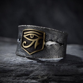 ใหม่ เครื่องประดับ แหวนผู้ชาย ปรับขนาดได้ ลาย Eye of Horus สไตล์ฮิปฮอป ร็อค